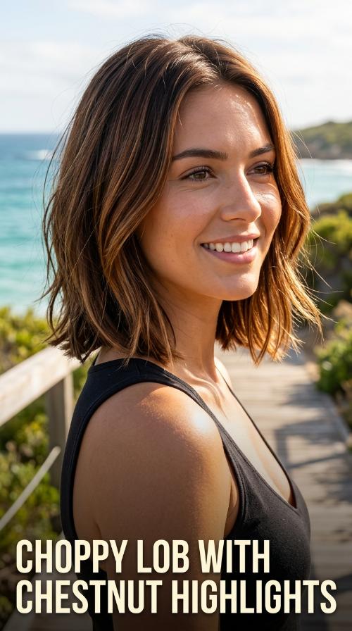 Choppy Lob with Chestnut Highlights