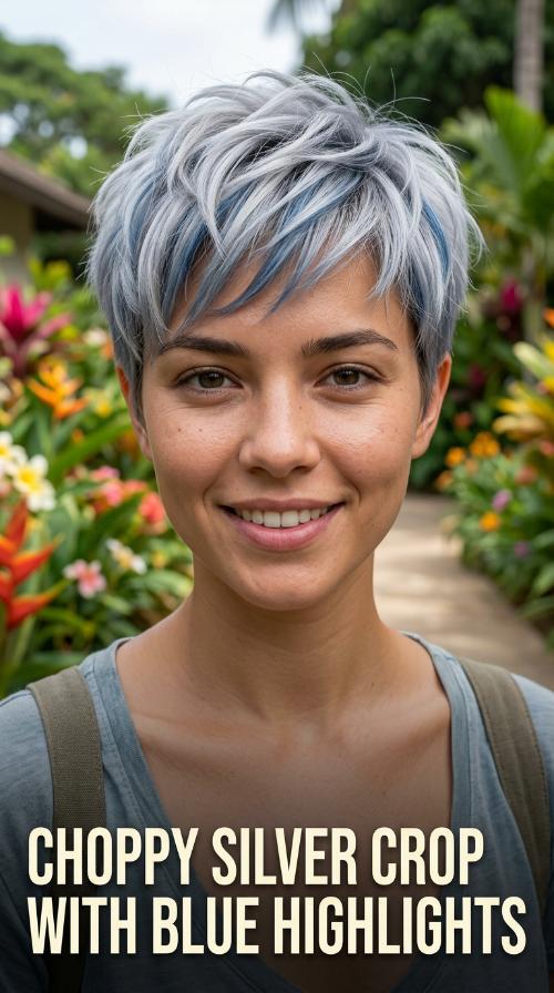 Choppy Silver Crop with Blue Highlights