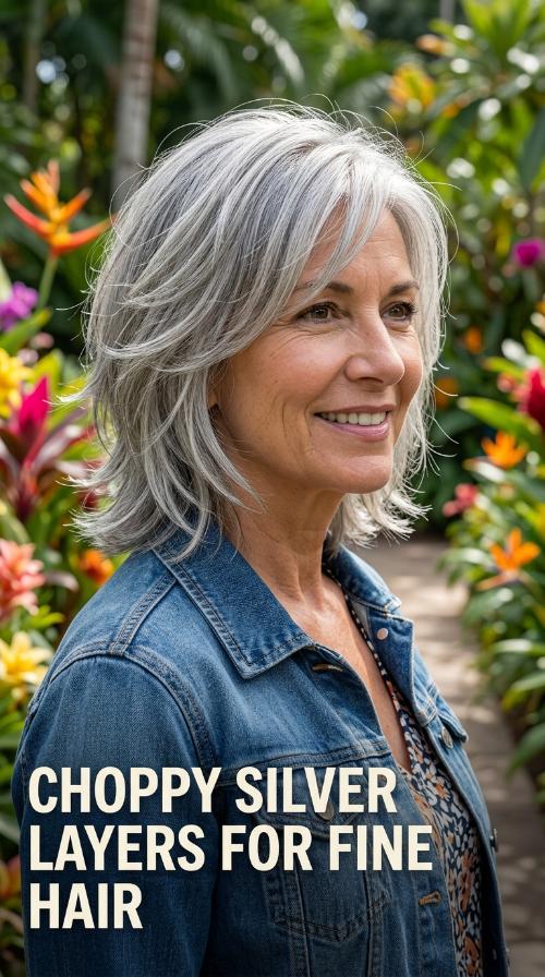 Choppy Silver Layers for Fine Hair