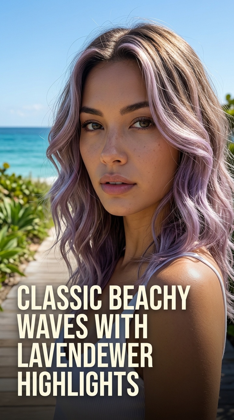 Classic Beachy Waves with Lavender Highlights
