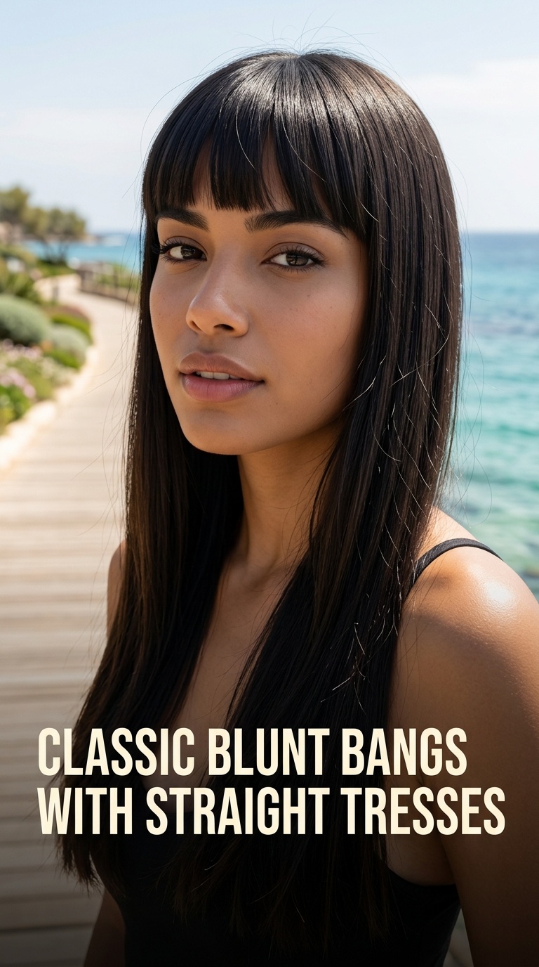 Classic Blunt Bangs with Straight Tresses