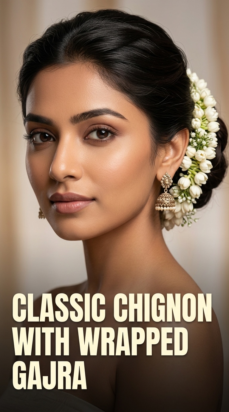 Classic Chignon with Wrapped Gajra