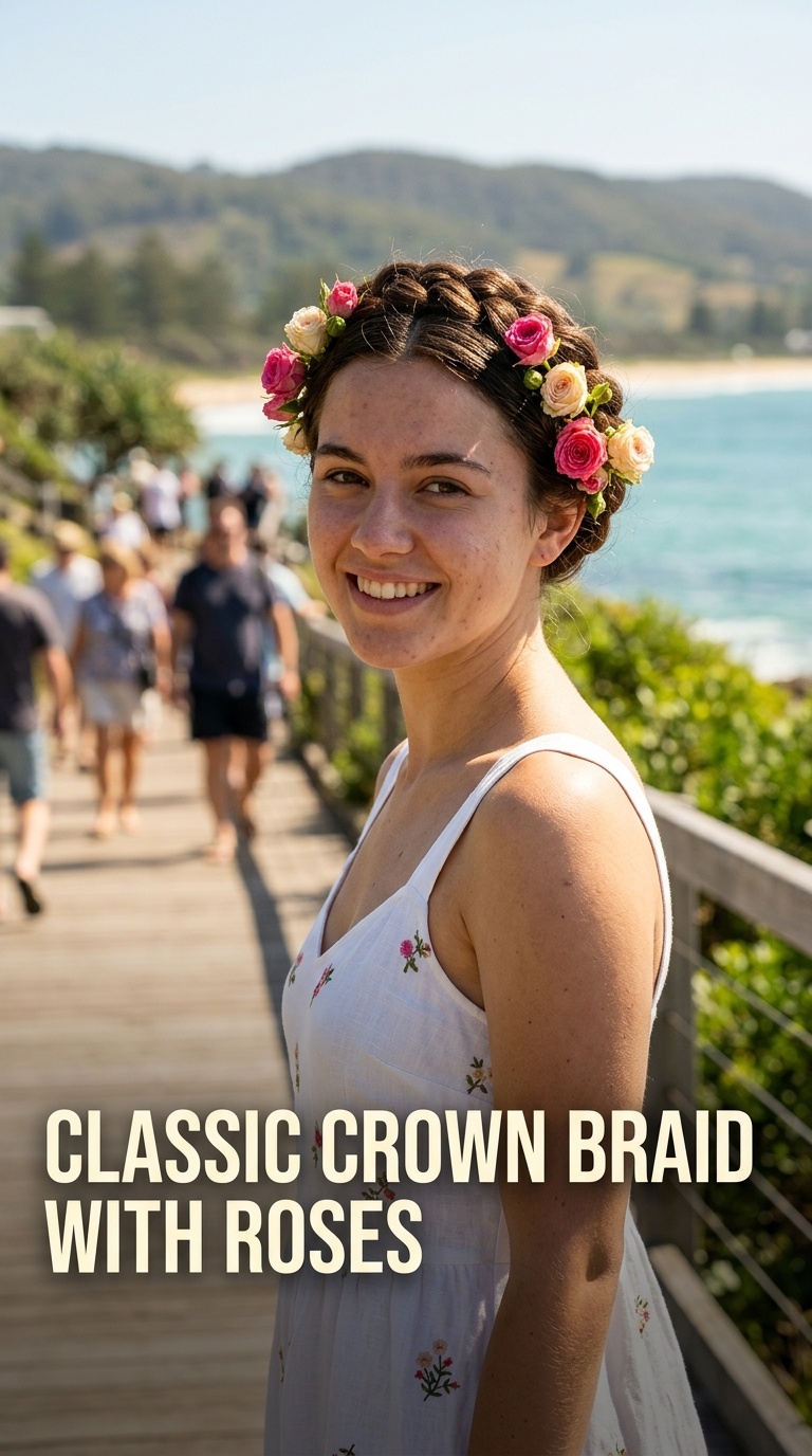 Classic Crown Braid with Roses