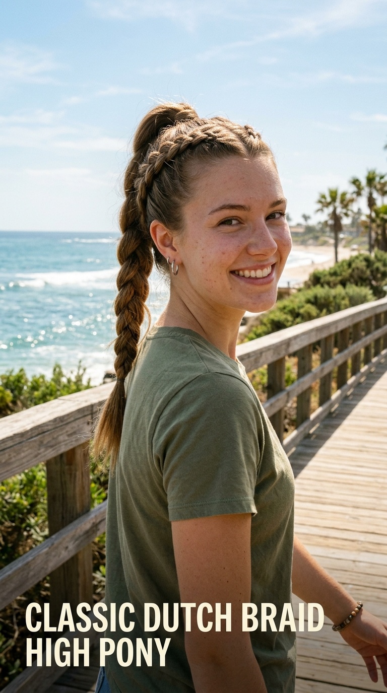 Classic Dutch Braid High Pony
