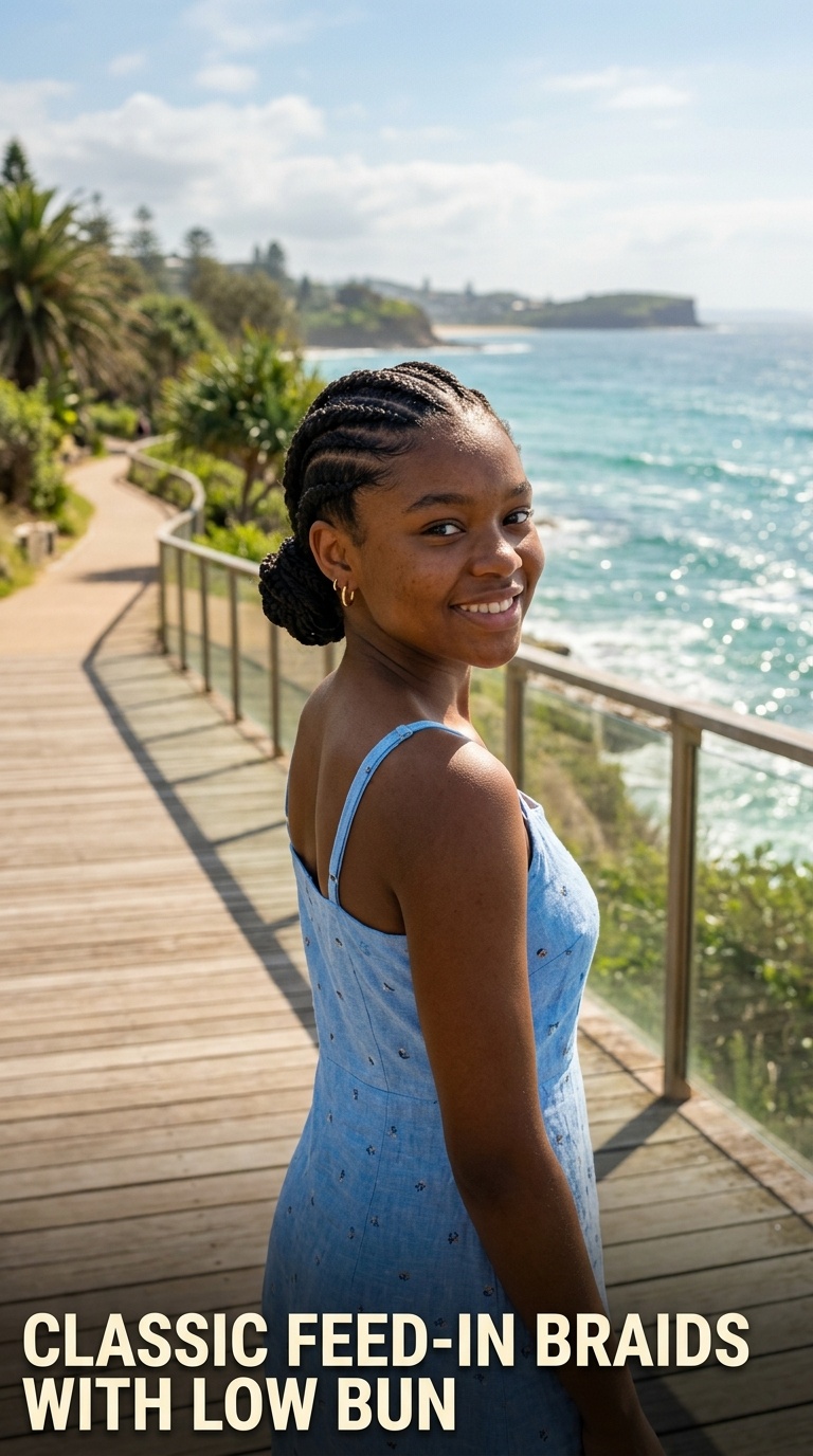 Classic Feed-in Braids with Low Bun