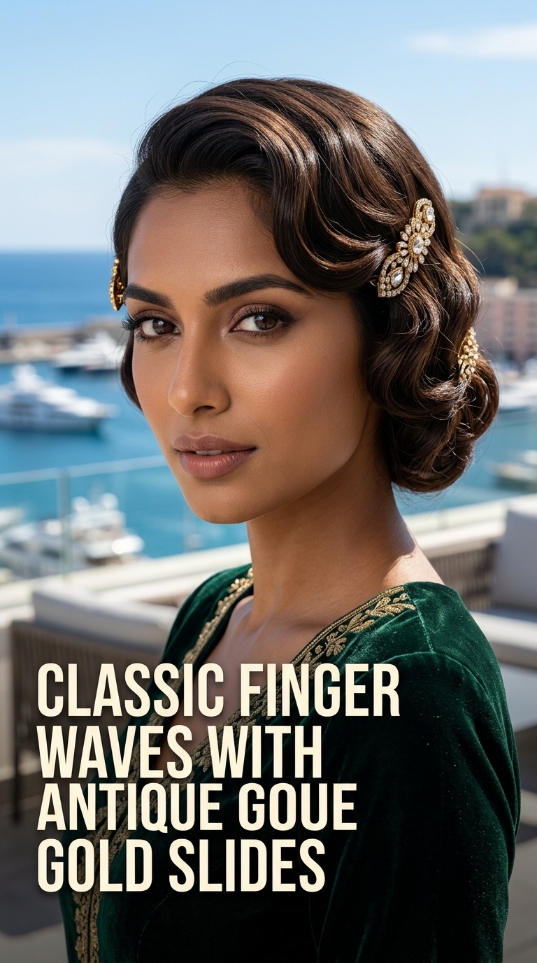 Classic Finger Waves with Antique Gold Slides
