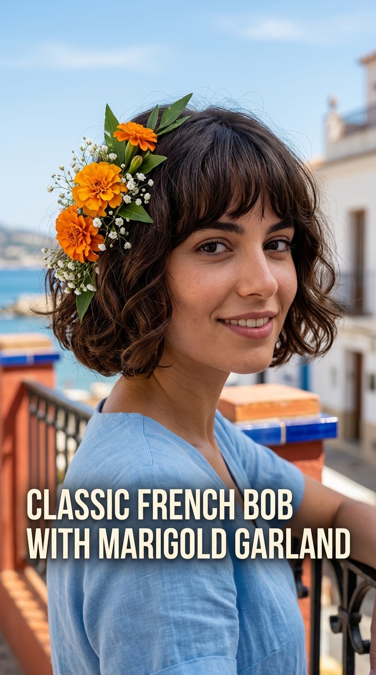 Classic French Bob with Marigold Garland