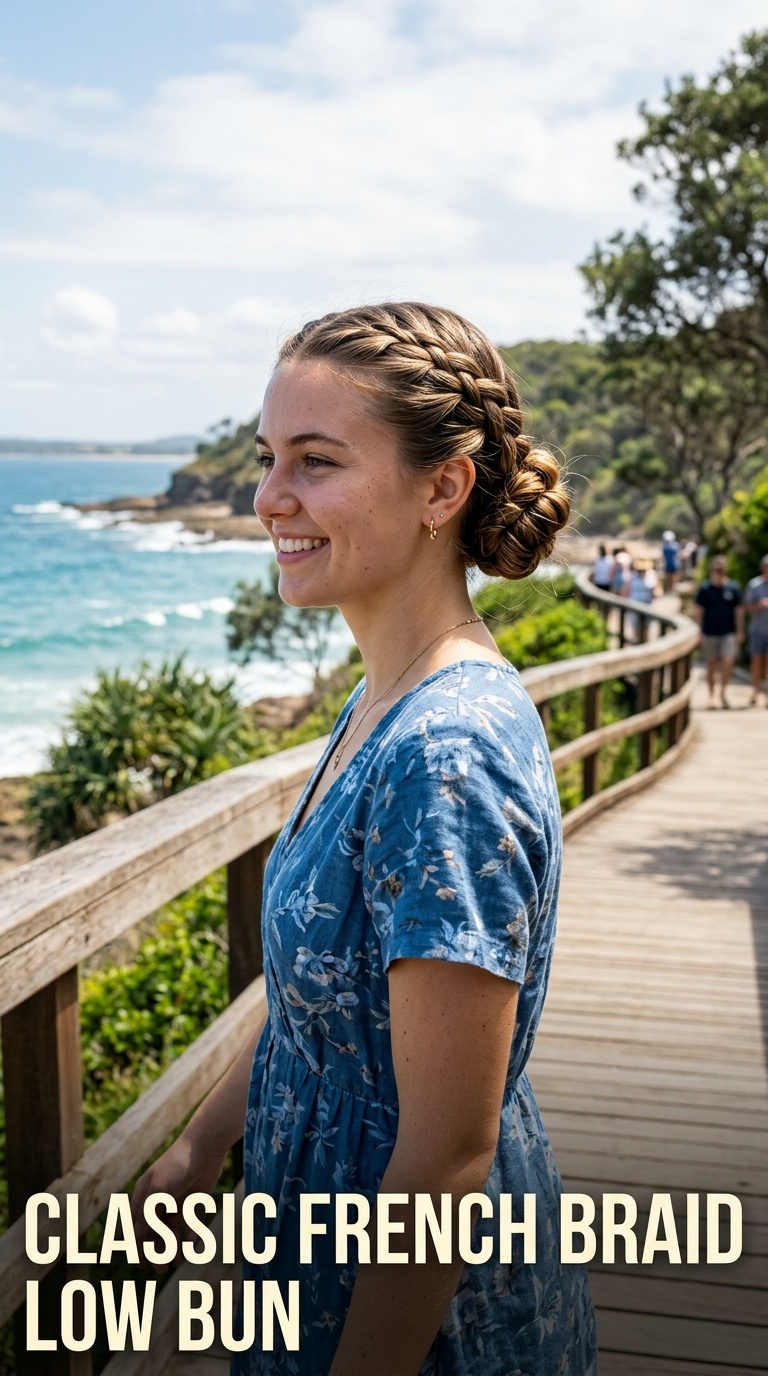 Classic French Braid Low Bun