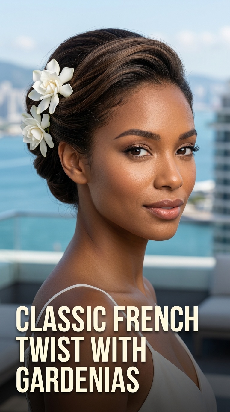 Classic French Twist with Gardenias