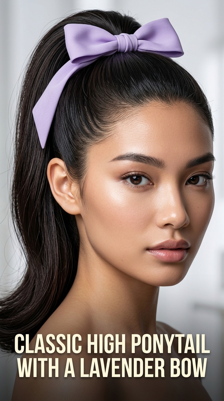 Classic High Ponytail with a Lavender Bow