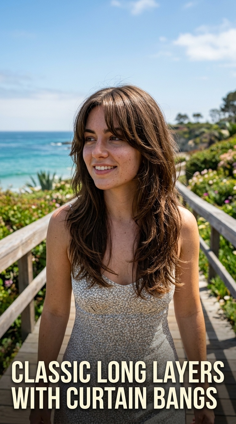 Classic Long Layers with Curtain Bangs