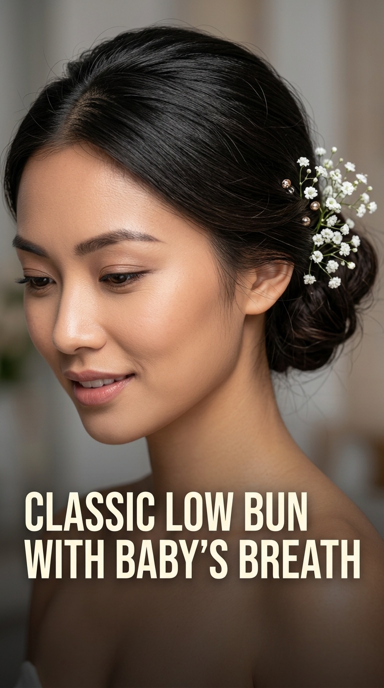 Classic Low Bun with Baby’s Breath