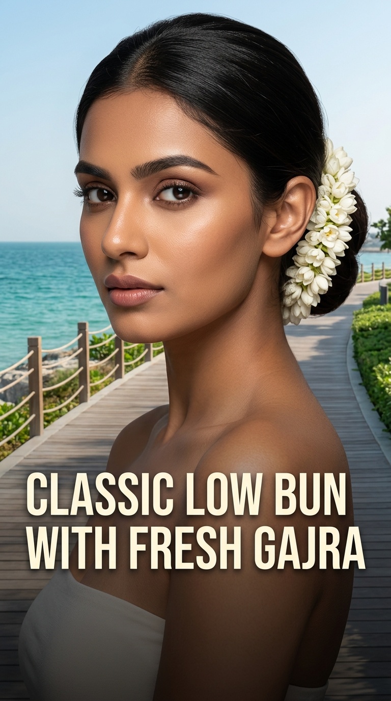 Classic Low Bun with Fresh Gajra
