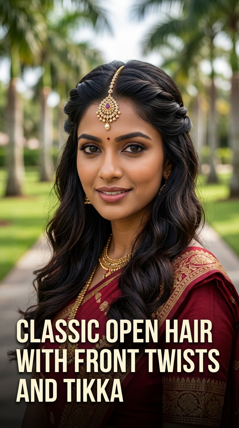 Classic Open Hair with Front Twists and Tikka