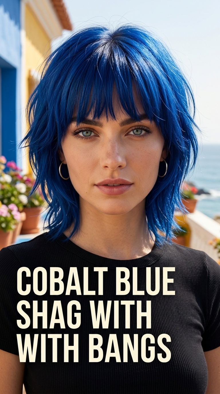 Cobalt Blue Shag with Bangs