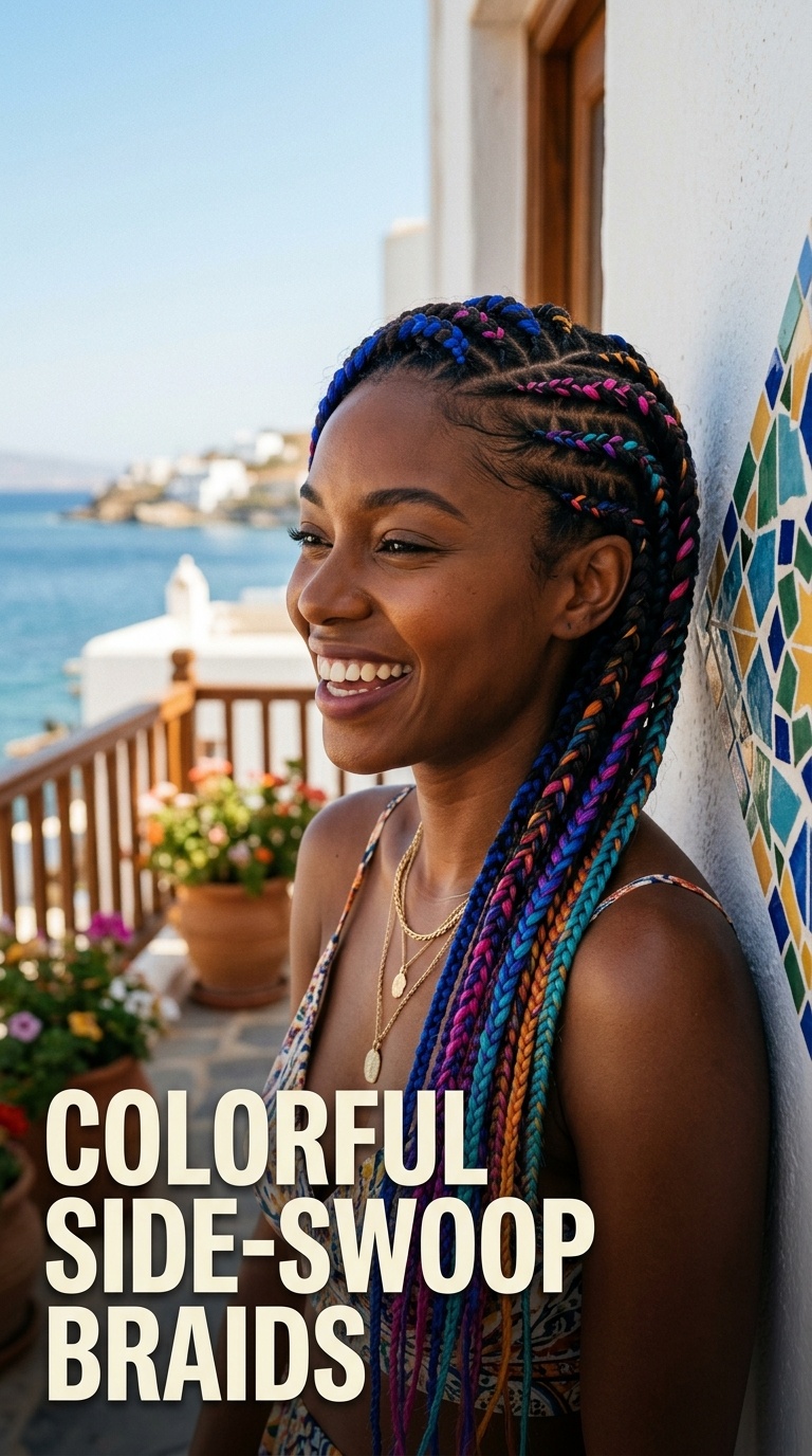 Colorful Side-Swoop Braids