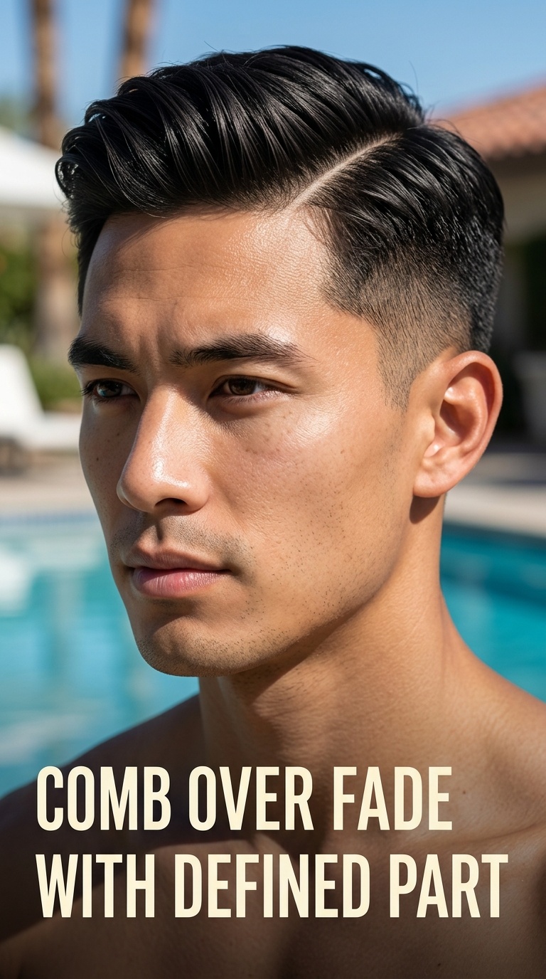 Comb Over Fade with Defined Part
