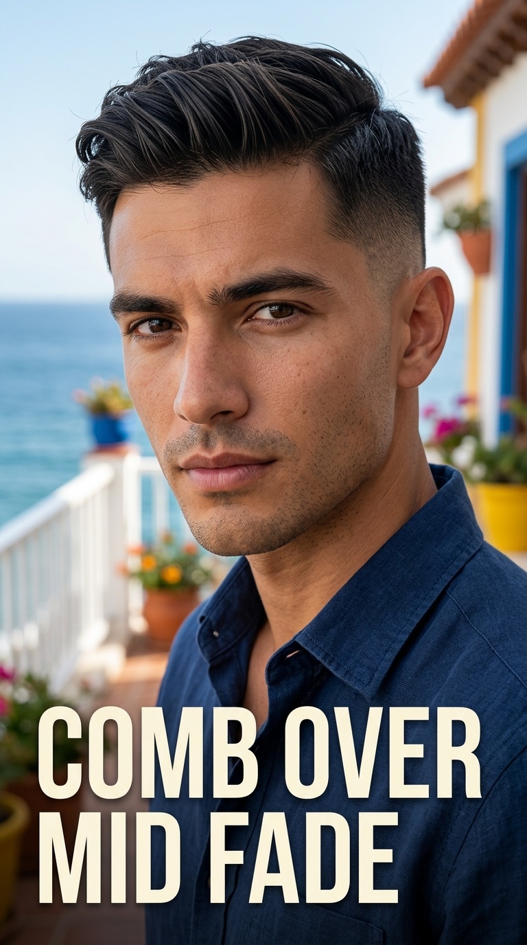 Comb Over Mid Fade