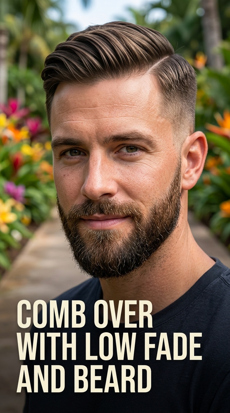 Comb Over with Low Fade and Beard