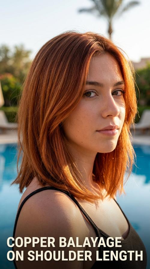 Copper Balayage on Shoulder Length