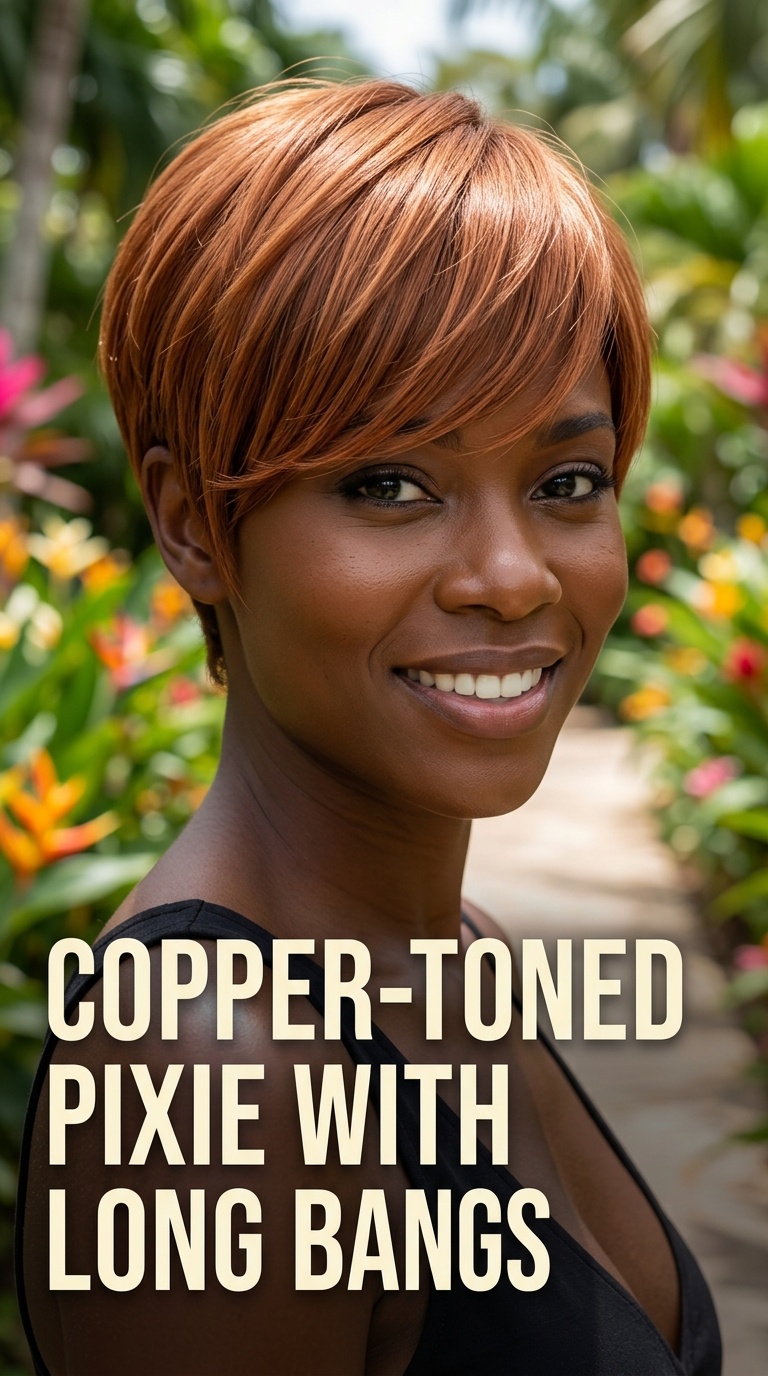 Copper-Toned Pixie with Long Bangs