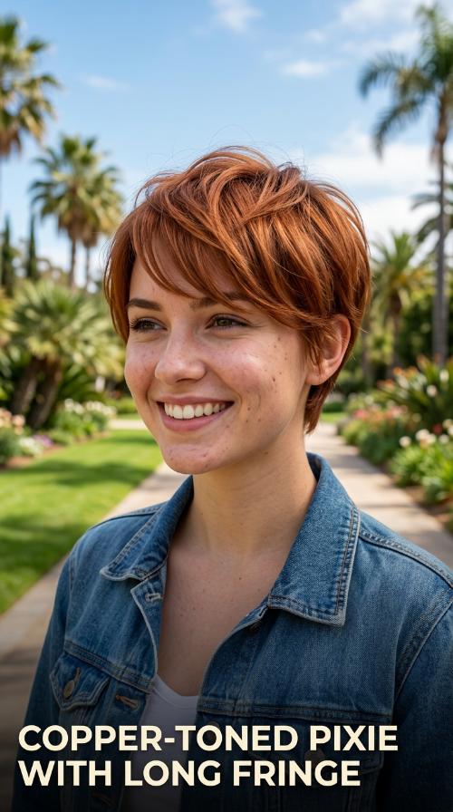 Copper-Toned Pixie with Long Fringe
