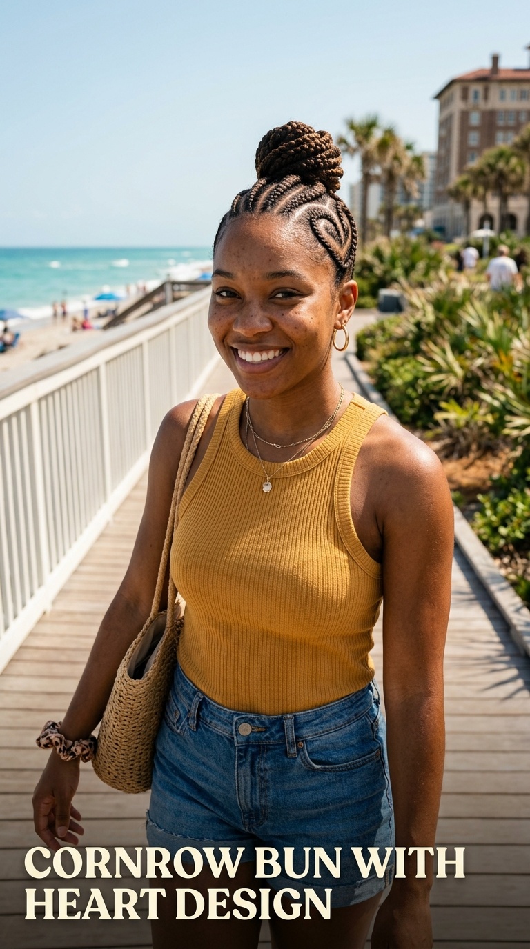 Cornrow Bun with Heart Design