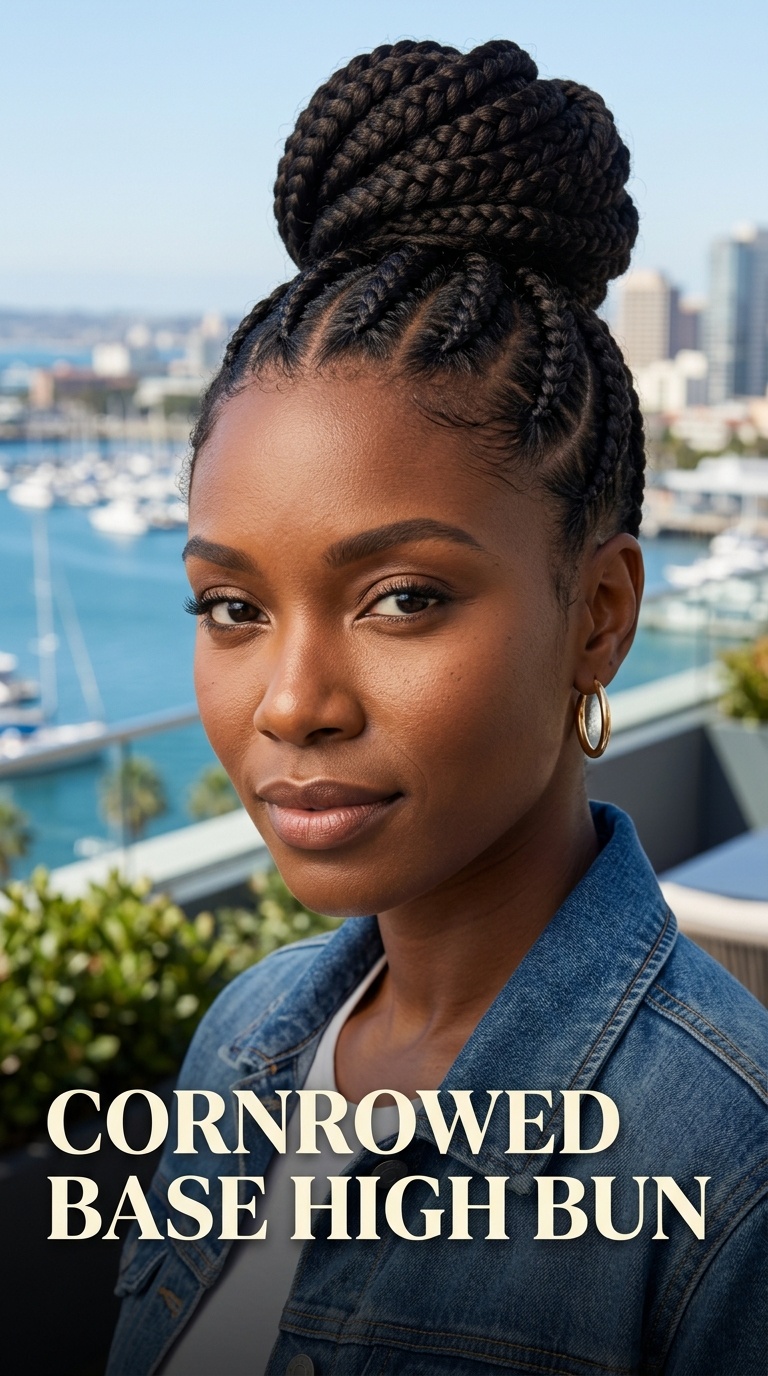 Cornrowed Base High Bun