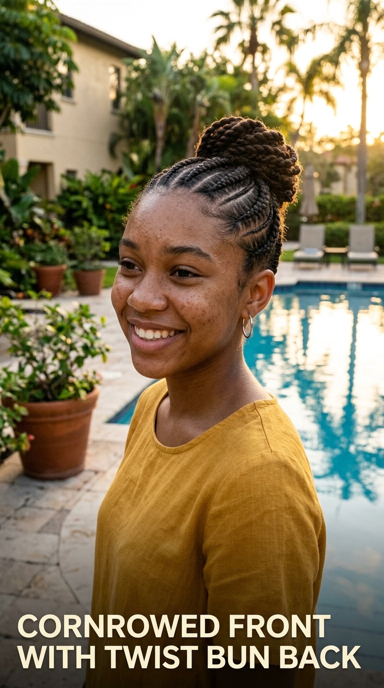 Cornrowed Front with Twist Bun Back