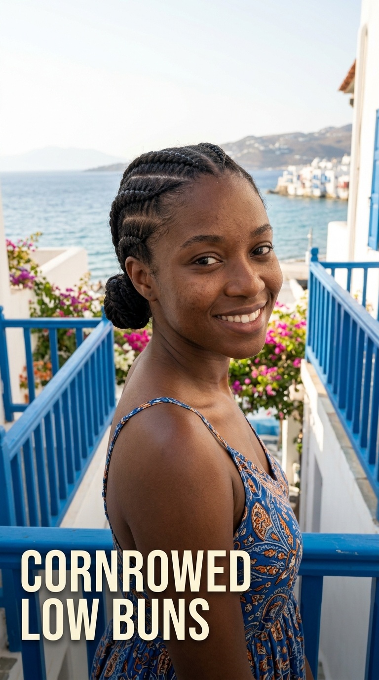 Cornrowed Low Buns