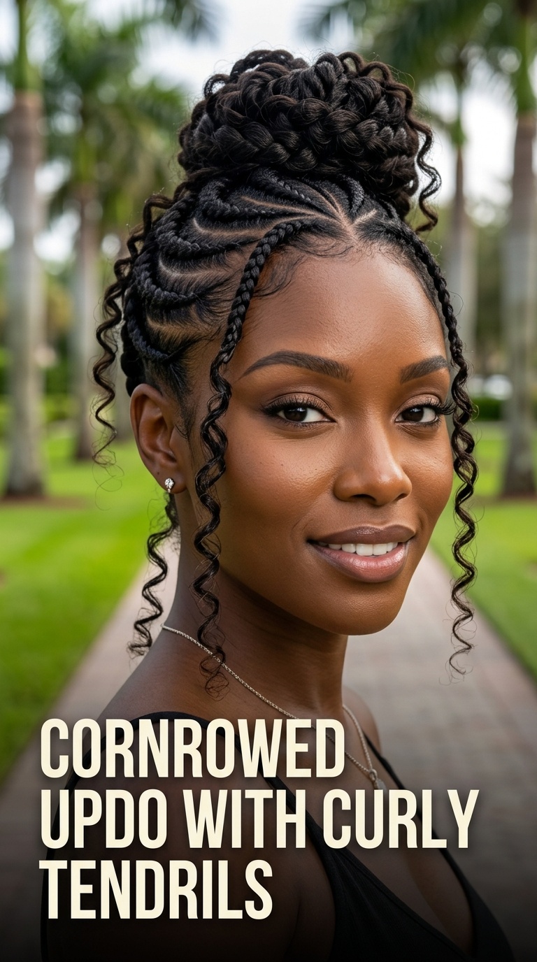 Cornrowed Updo with Curly Tendrils