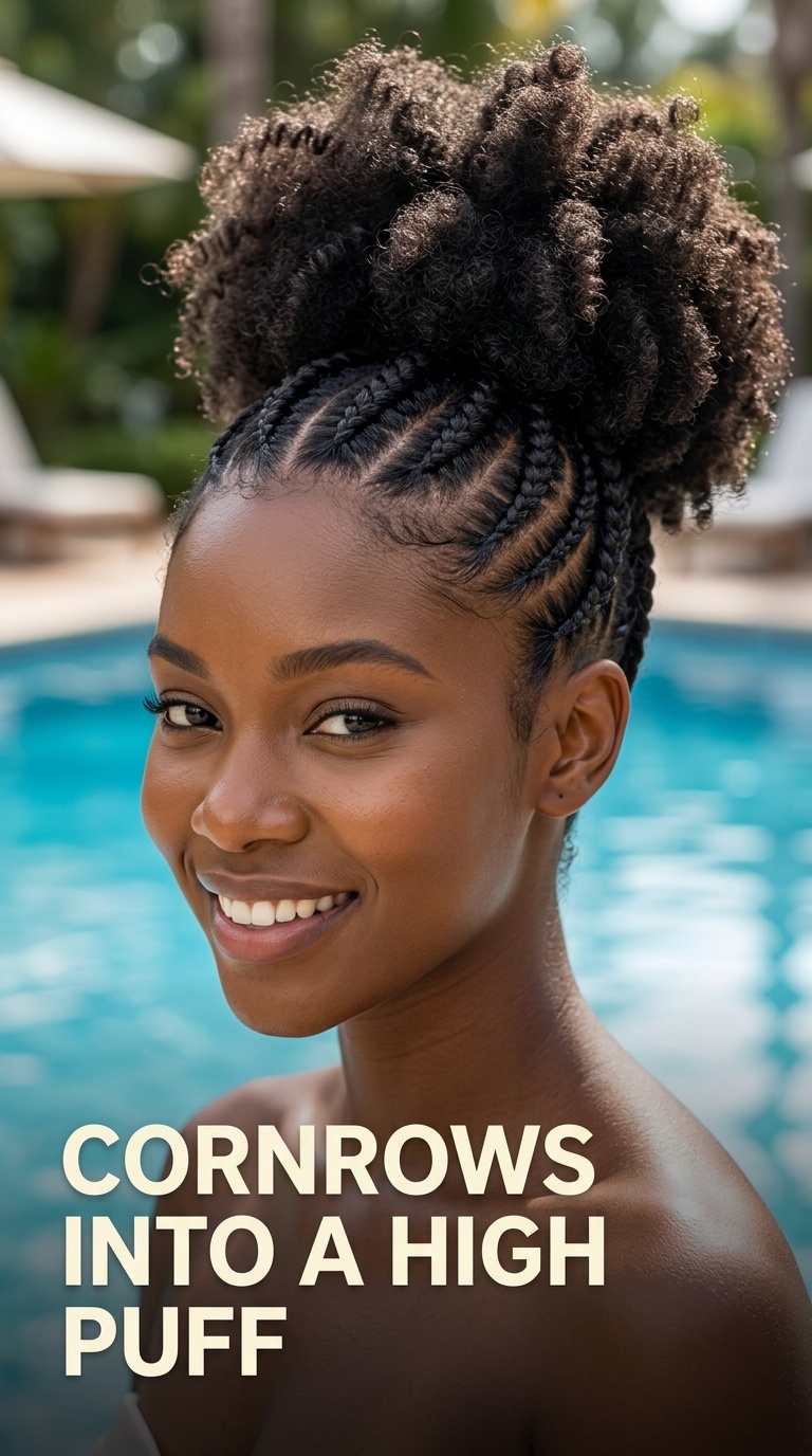 Cornrows into a High Puff