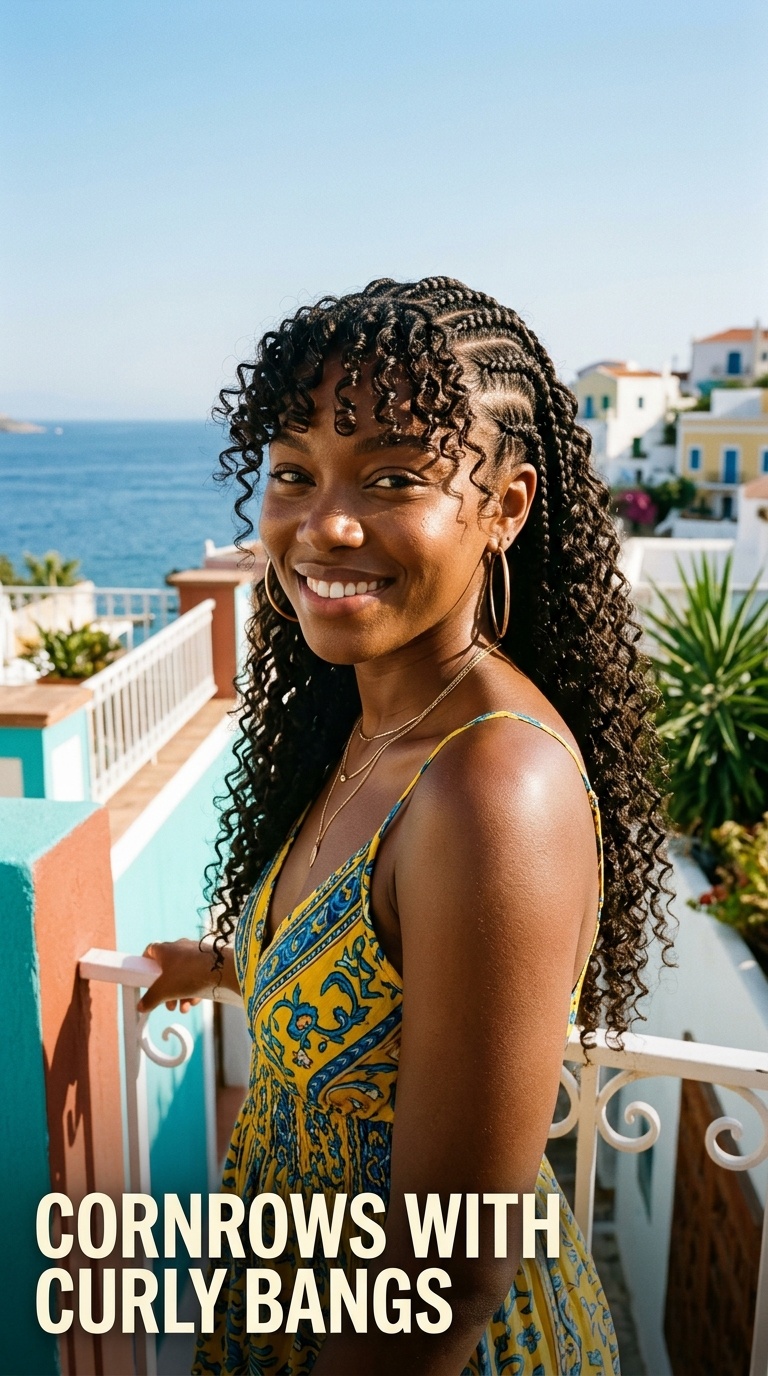 Cornrows with Curly Bangs