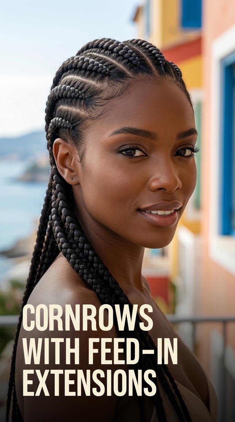 Cornrows with Feed-in Extensions