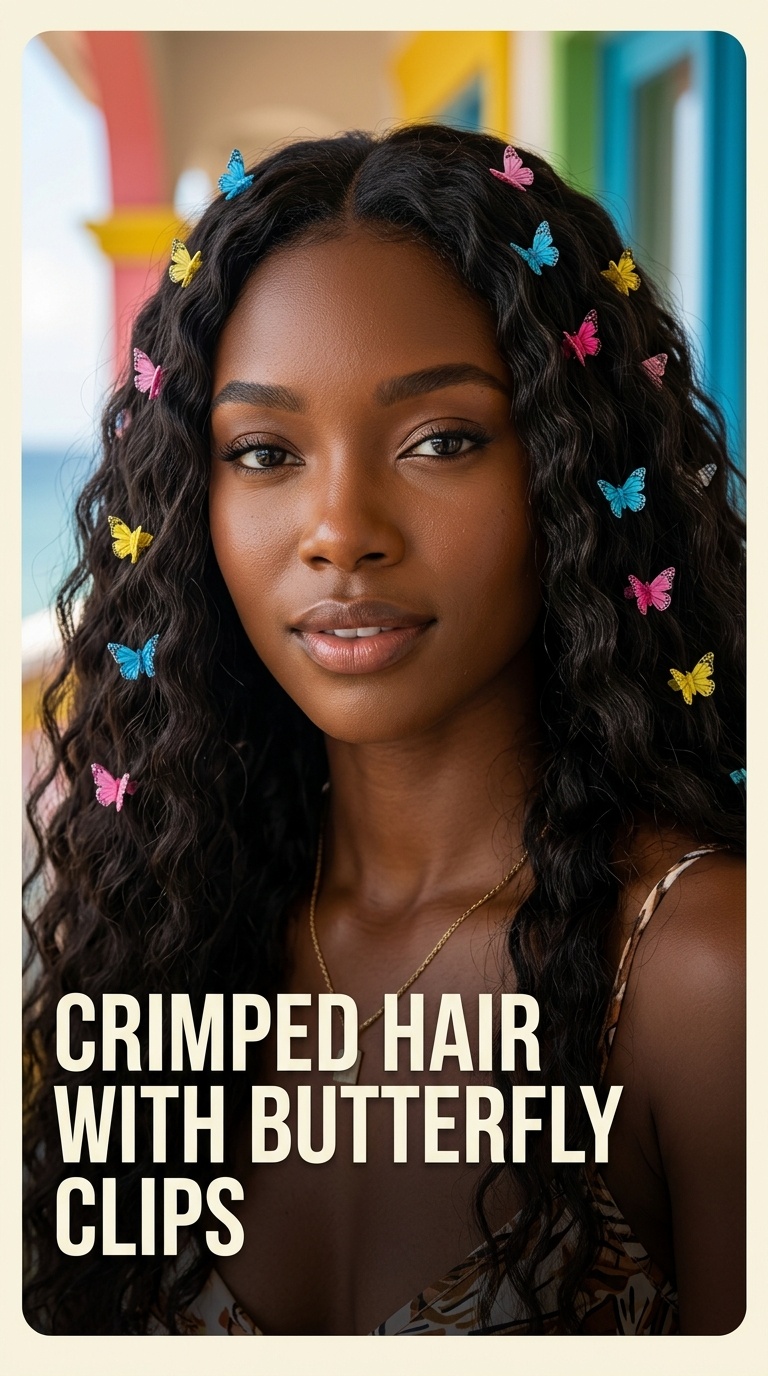 Crimped Hair with Butterfly Clips