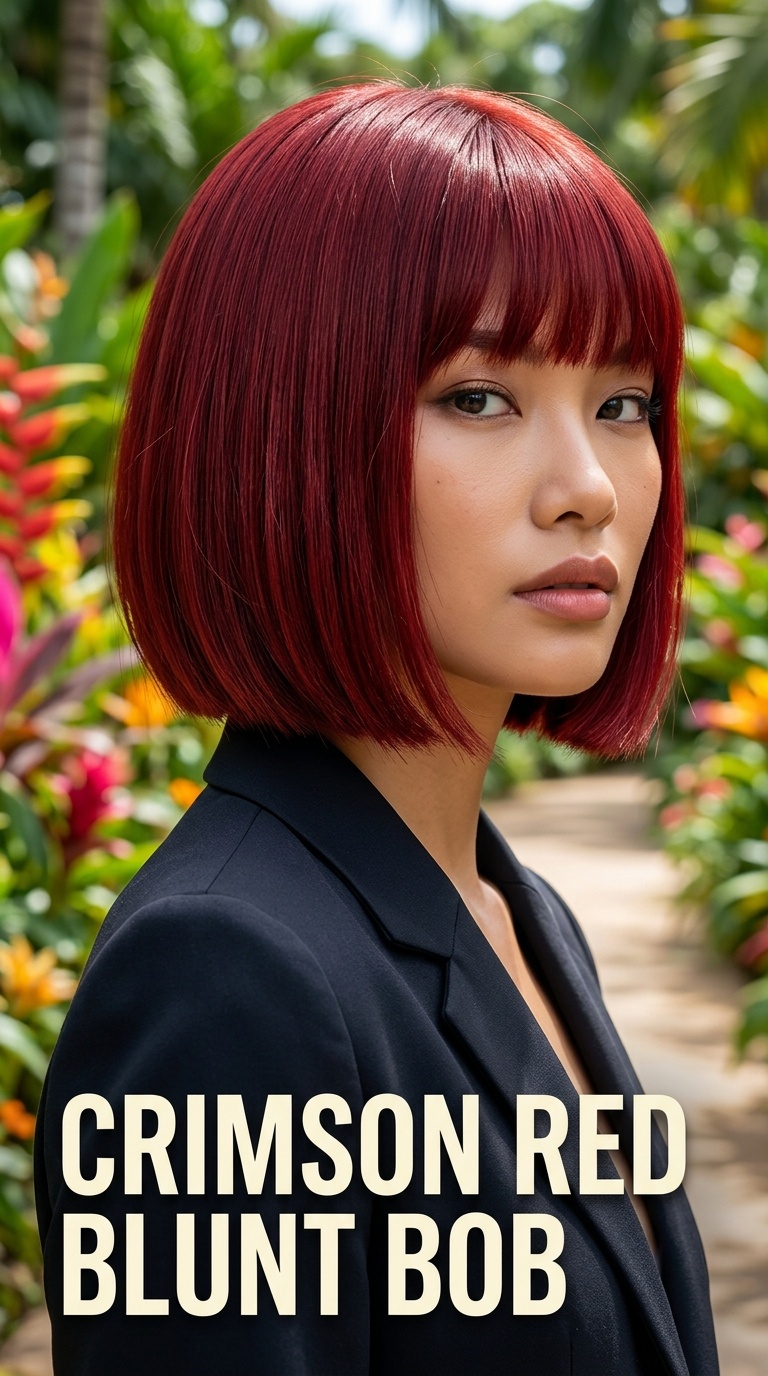 Crimson Red Blunt Bob