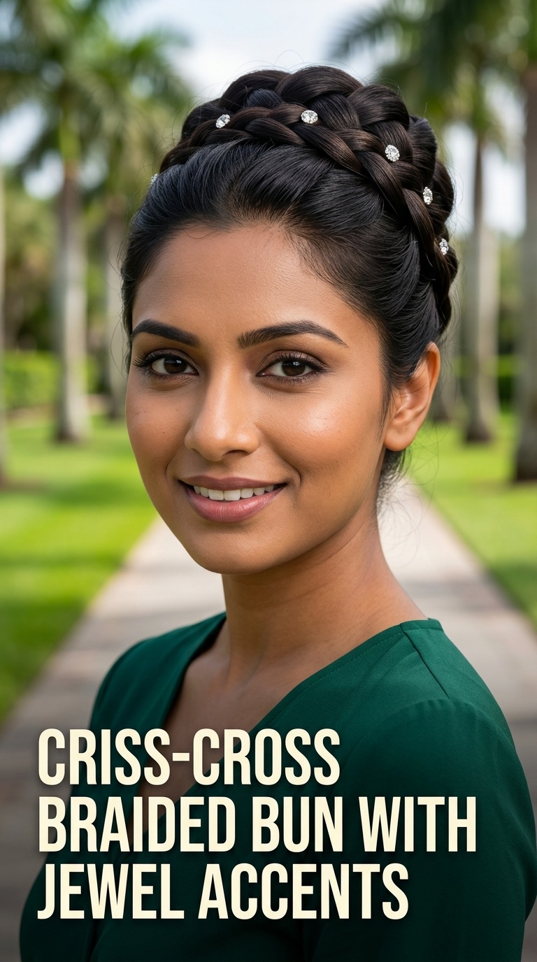 Criss-Cross Braided Bun with Jewel Accents