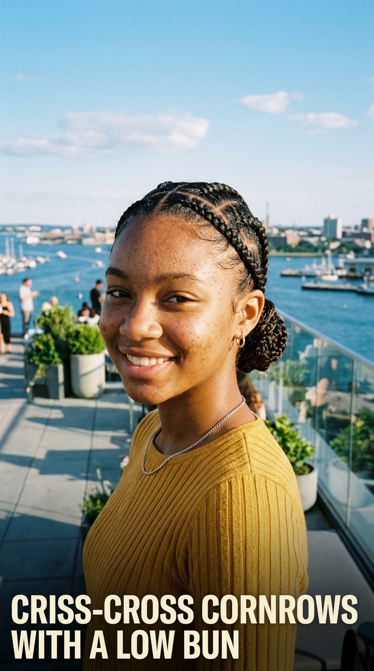 Criss-Cross Cornrows with a Low Bun