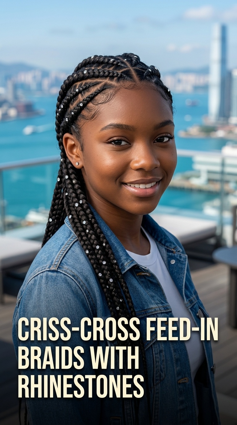 Criss-Cross Feed-in Braids with Rhinestones