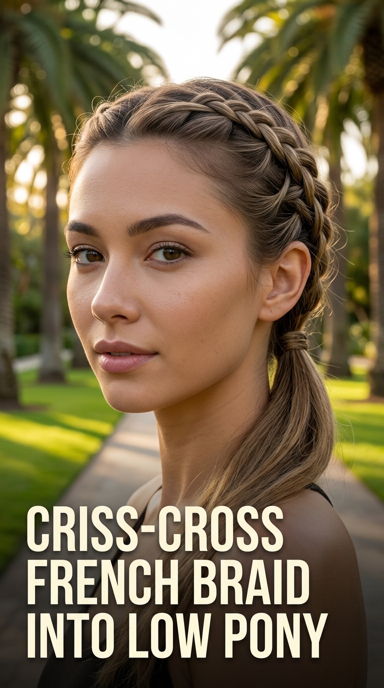 Criss-Cross French Braid into Low Pony