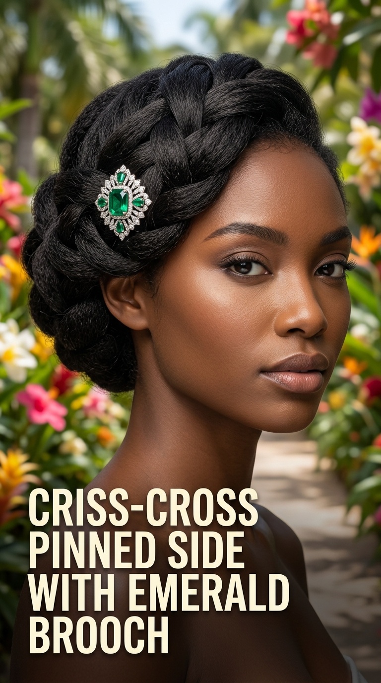 Criss-Cross Pinned Side with Emerald Brooch
