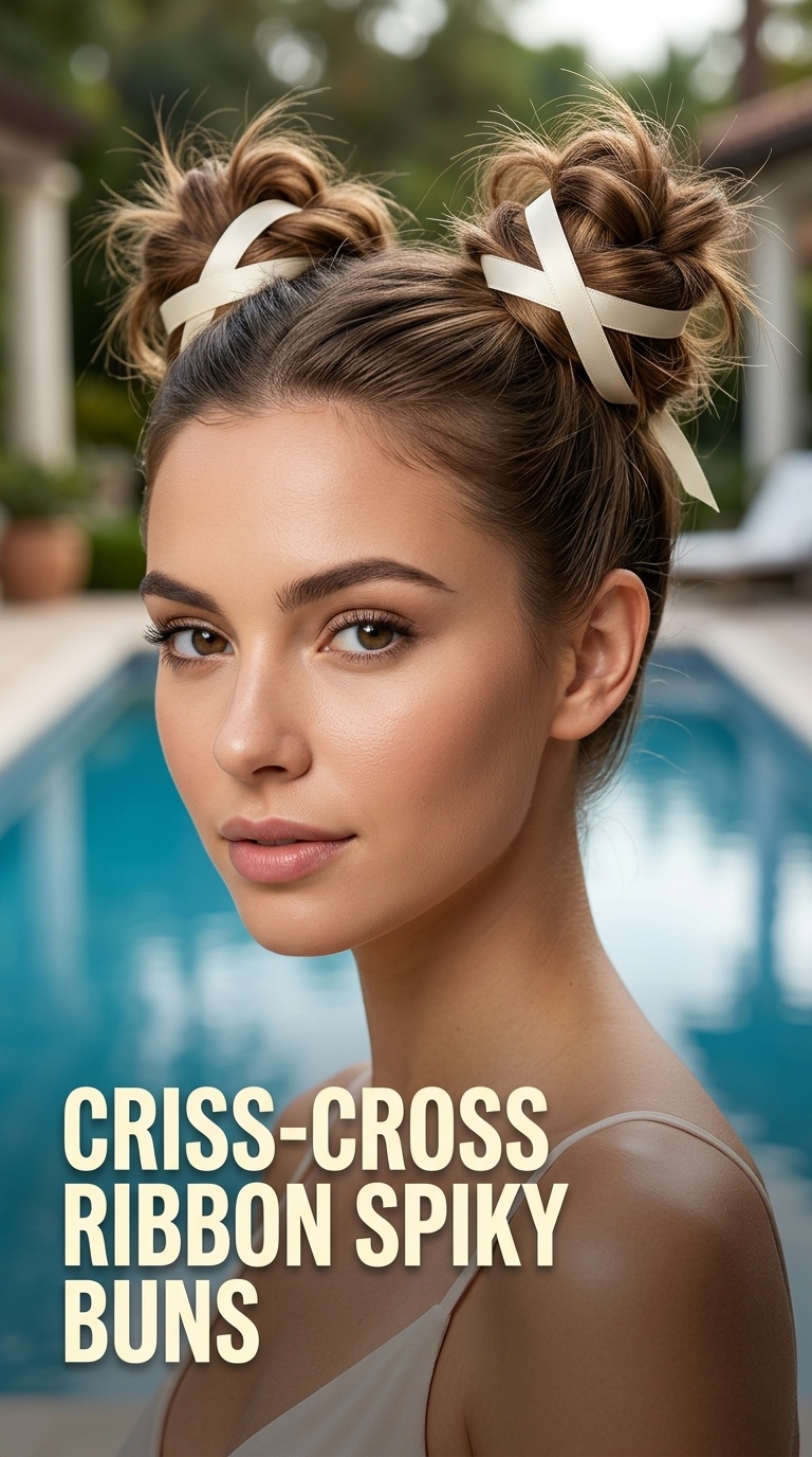 Criss-Cross Ribbon Spiky Buns