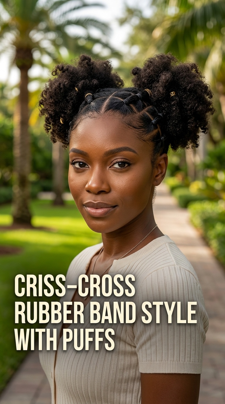 Criss-Cross Rubber Band Style with Puffs