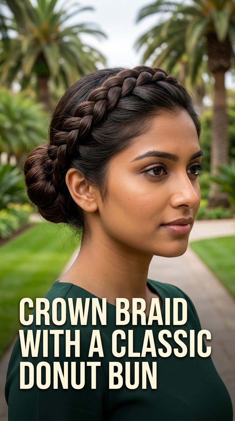 Crown Braid with a Classic Donut Bun