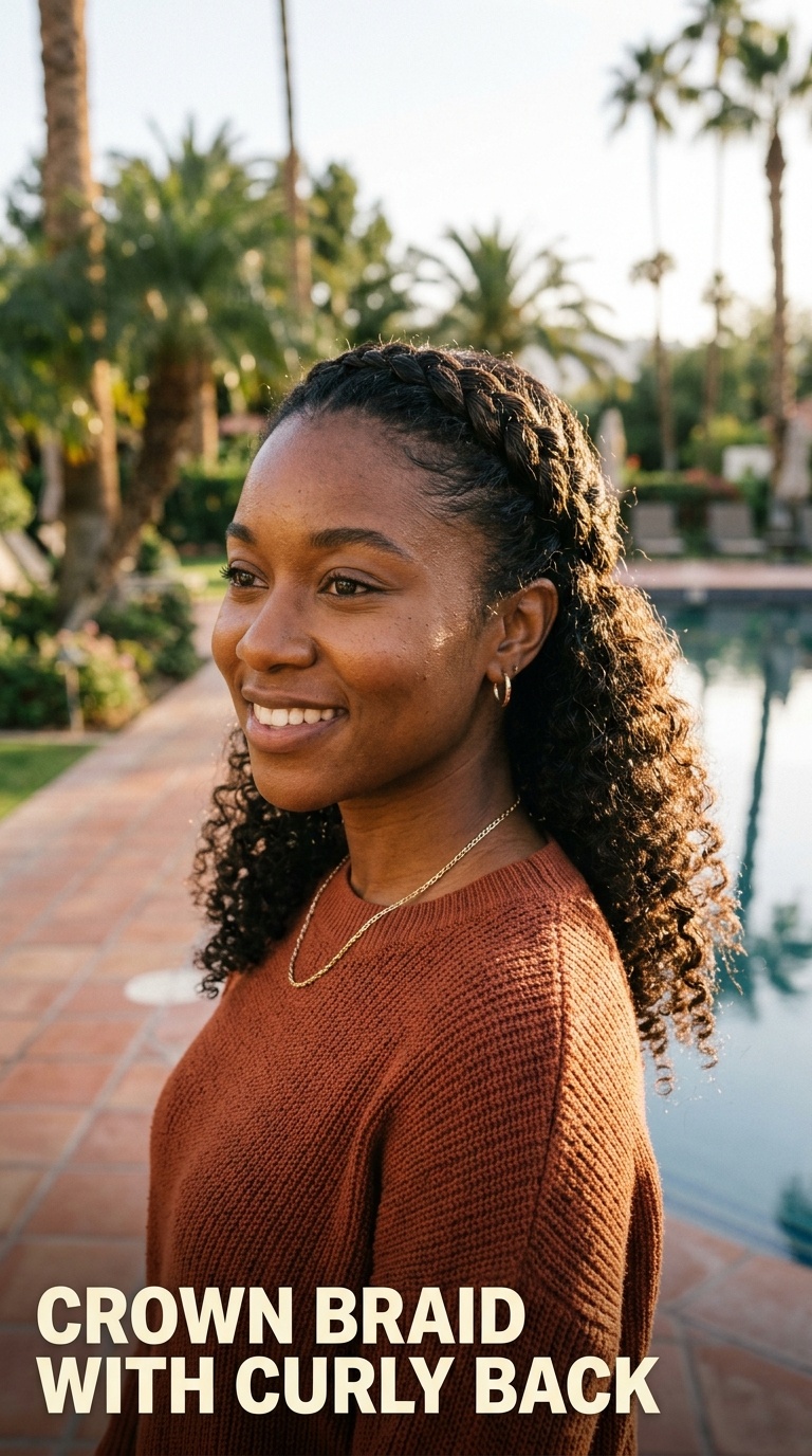 Crown Braid with Curly Back