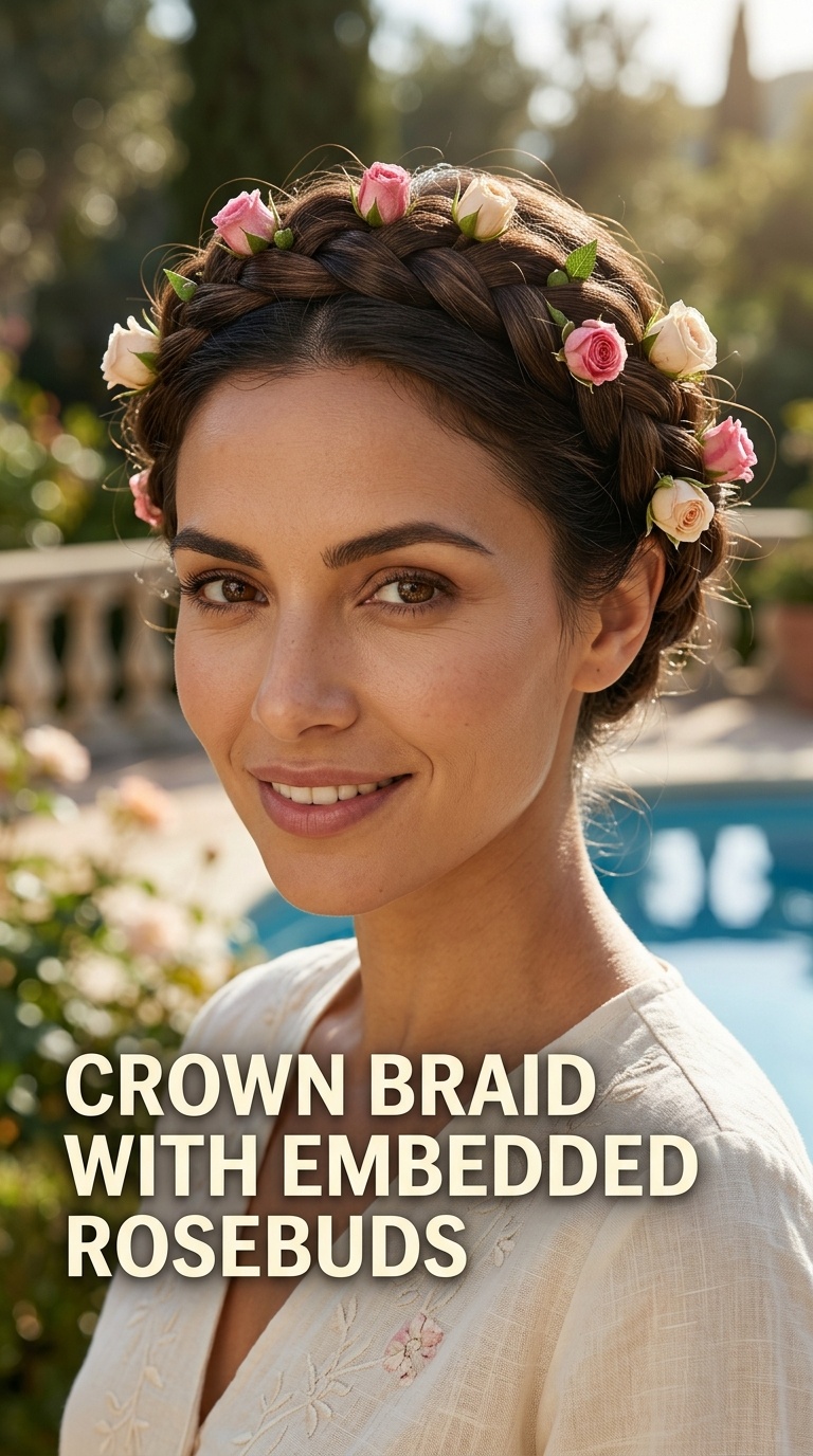 Crown Braid with Embedded Rosebuds