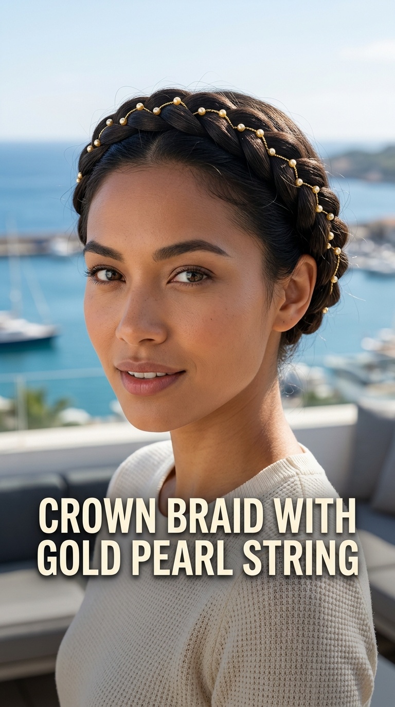 Crown Braid with Gold Pearl String