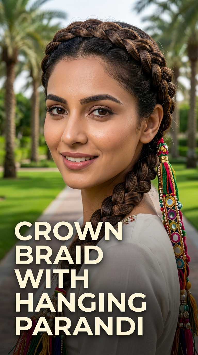 Crown Braid with Hanging Parandi