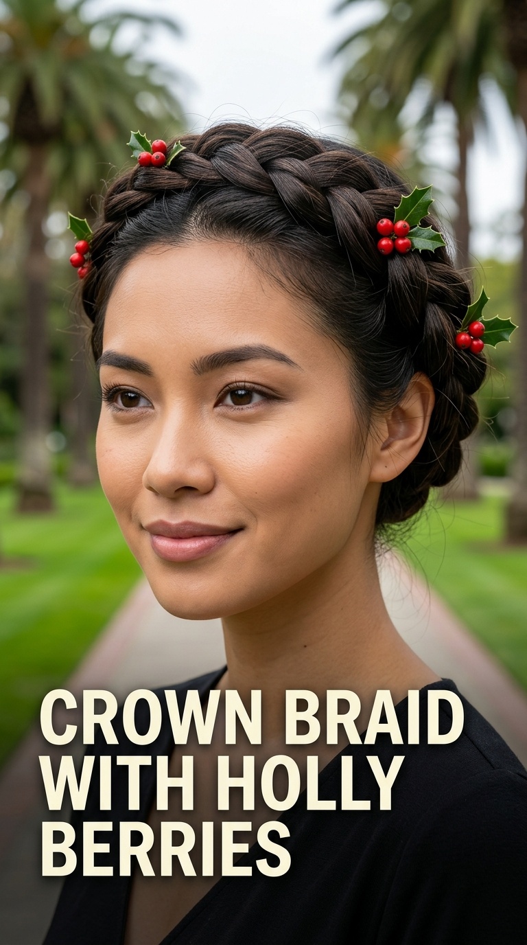 Crown Braid with Holly Berries
