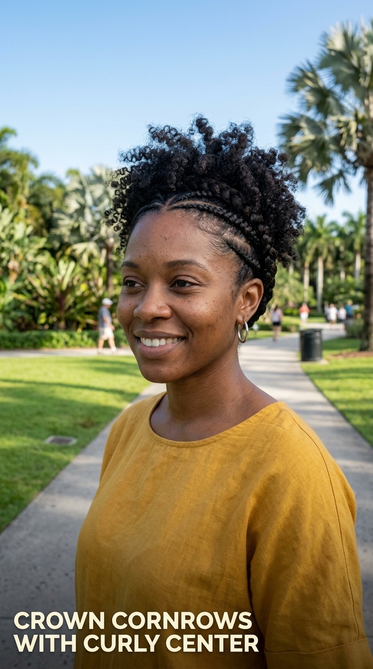 Crown Cornrows with Curly Center